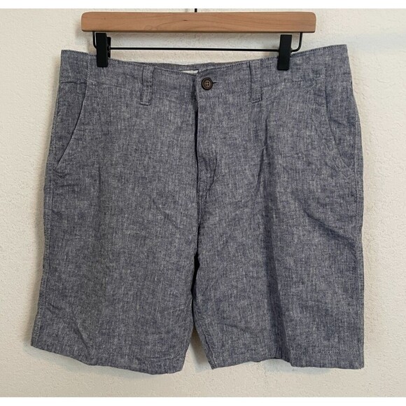 Lucky Brand Other - LUCKY BRAND Shorts Men 34 8" Blue Linen Slash Pockets Adjustable Waist Bermuda